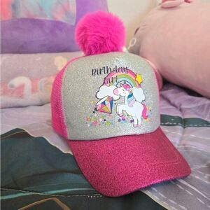 Multicolored birthday girl sparkle baseball cap
